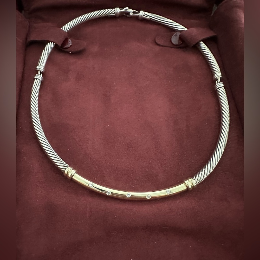 David Yurman silver and gold necklace with diamonds